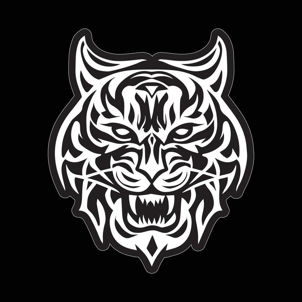 Tiger face sticker black and white for printing vector