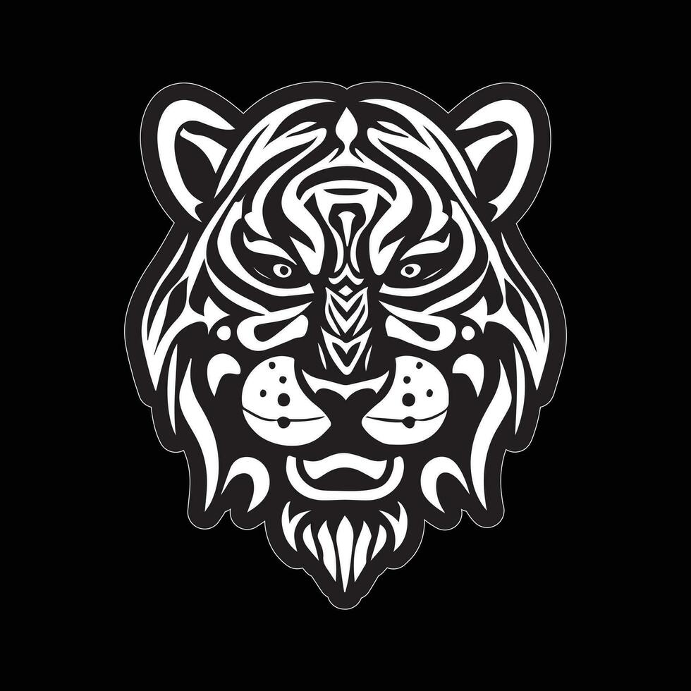 Tiger face sticker black and white for printing vector