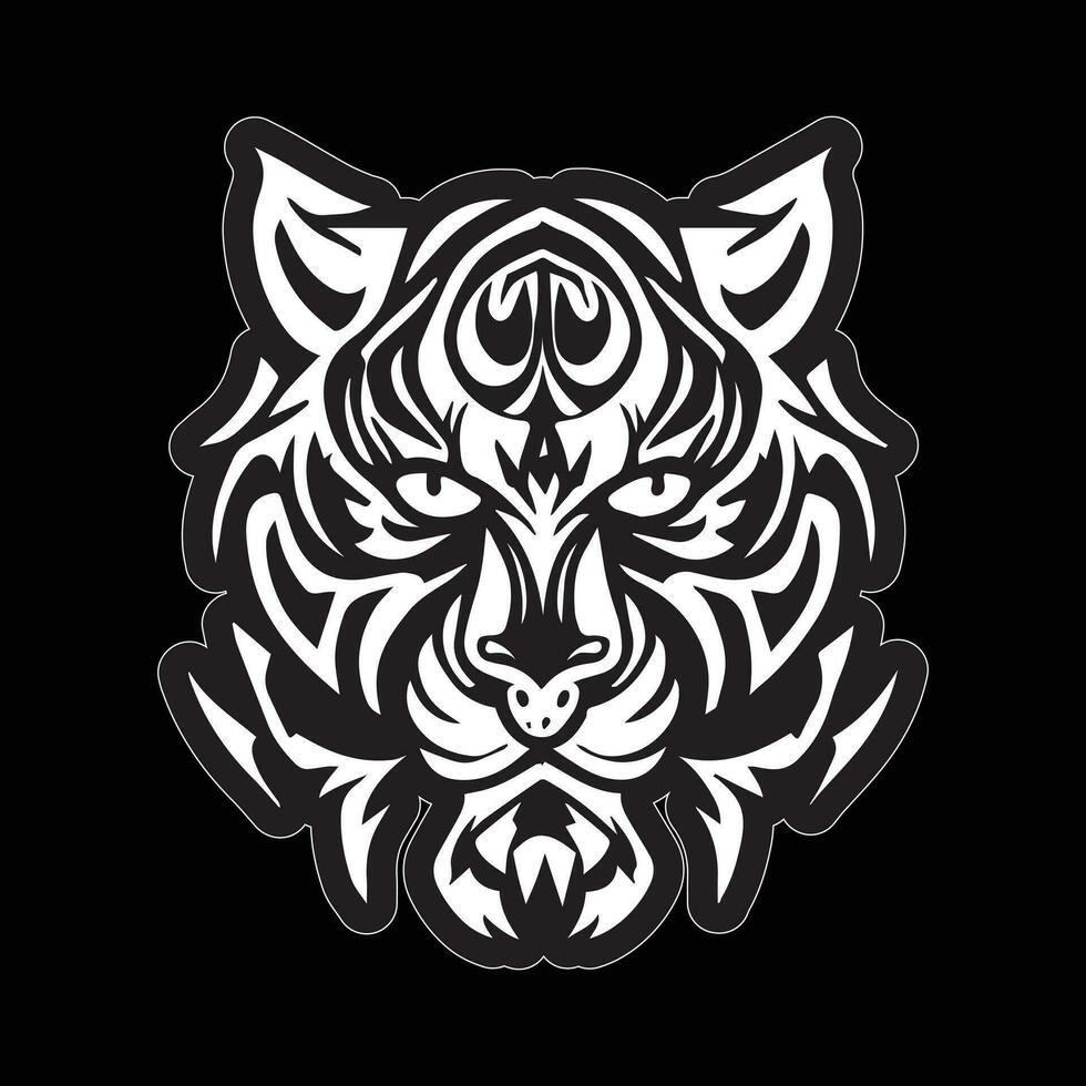 Tiger face sticker black and white for printing vector