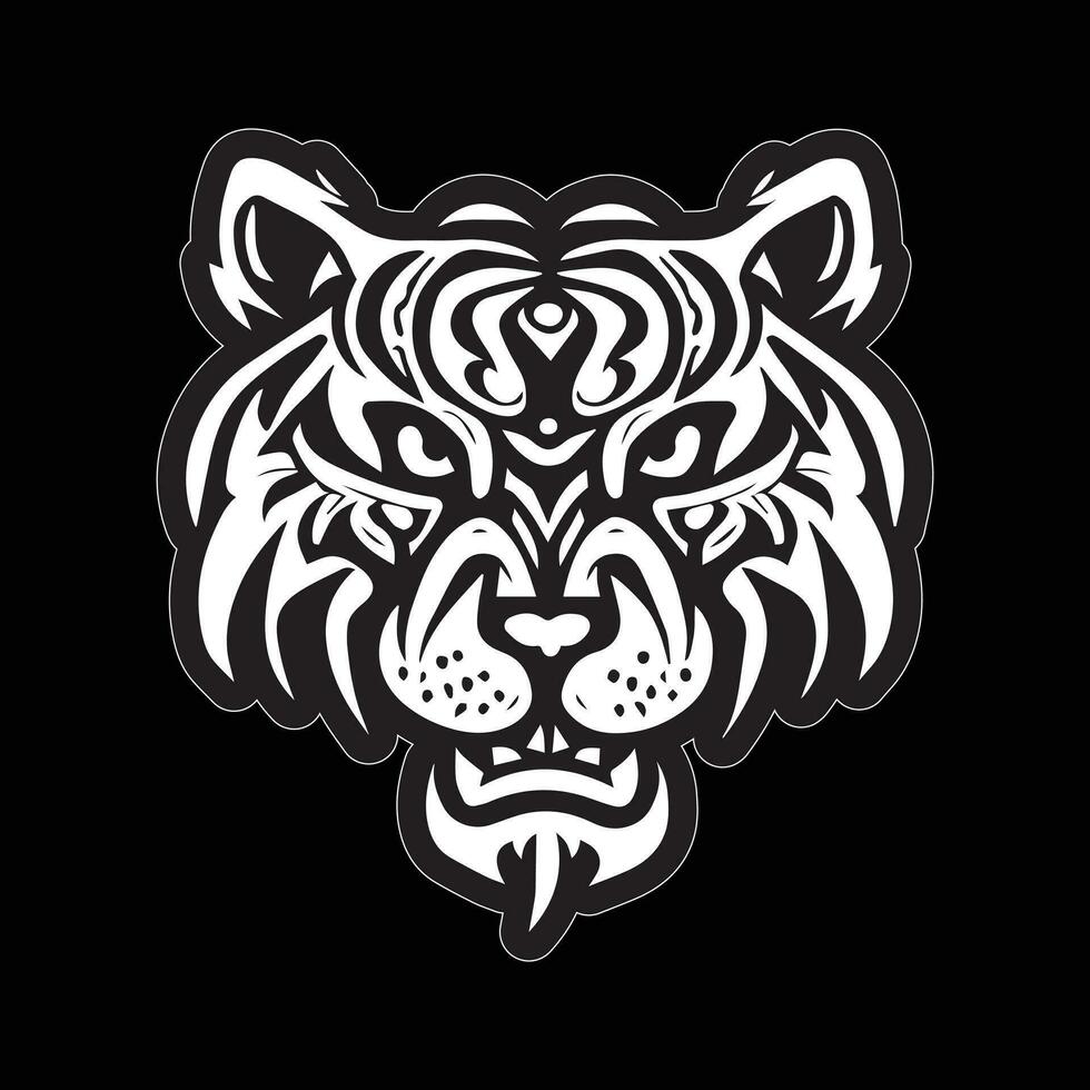 Tiger face sticker black and white for printing vector