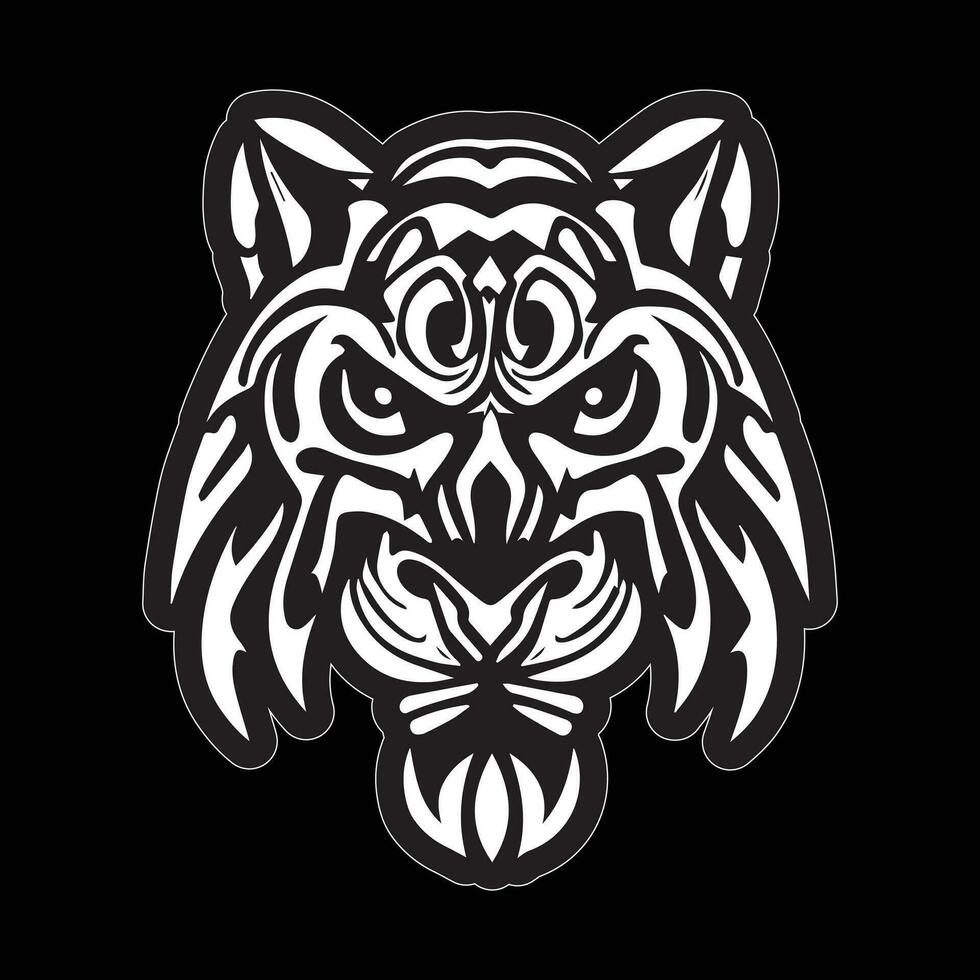 Tiger face sticker black and white for printing vector