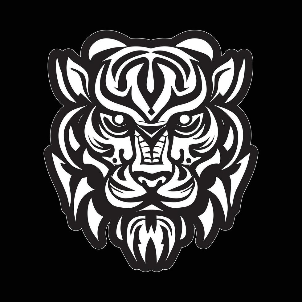 Tiger face sticker black and white for printing vector