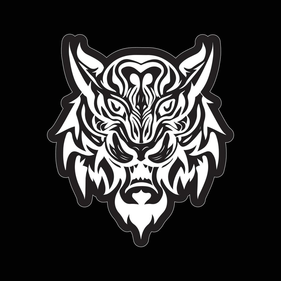 Tiger face sticker black and white for printing vector