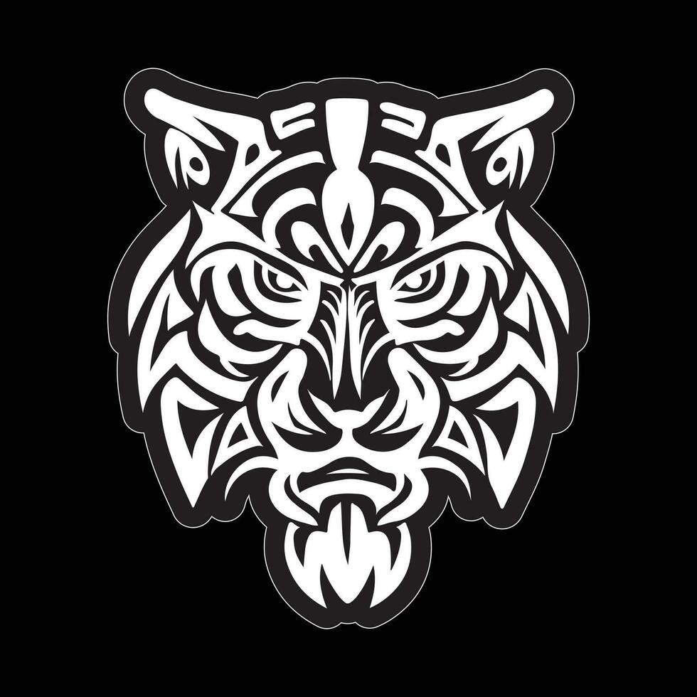 Tiger face sticker black and white for printing vector