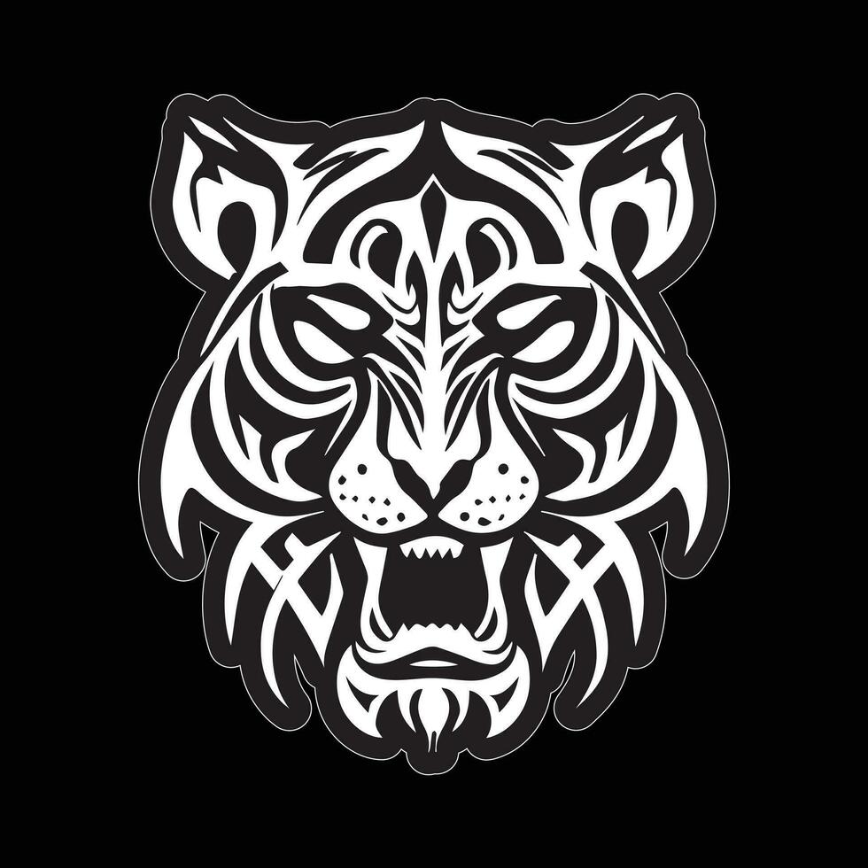Tiger face sticker black and white for printing vector