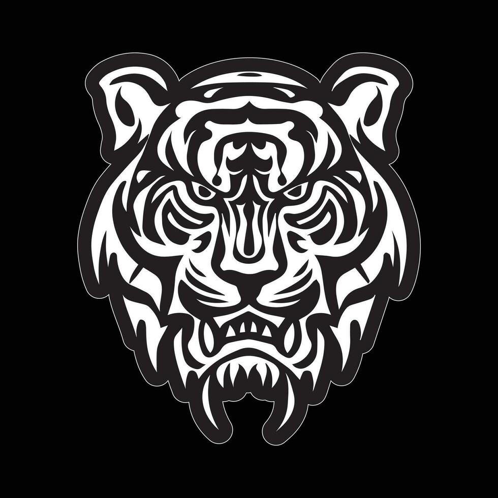 Tiger face sticker black and white for printing vector