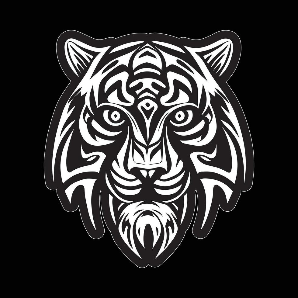 Tiger face sticker black and white for printing vector