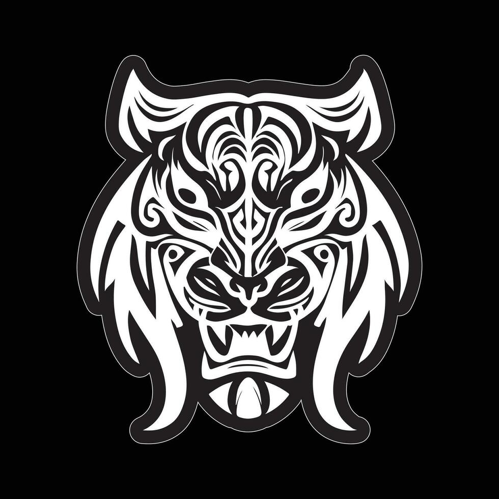 Tiger face sticker black and white for printing vector
