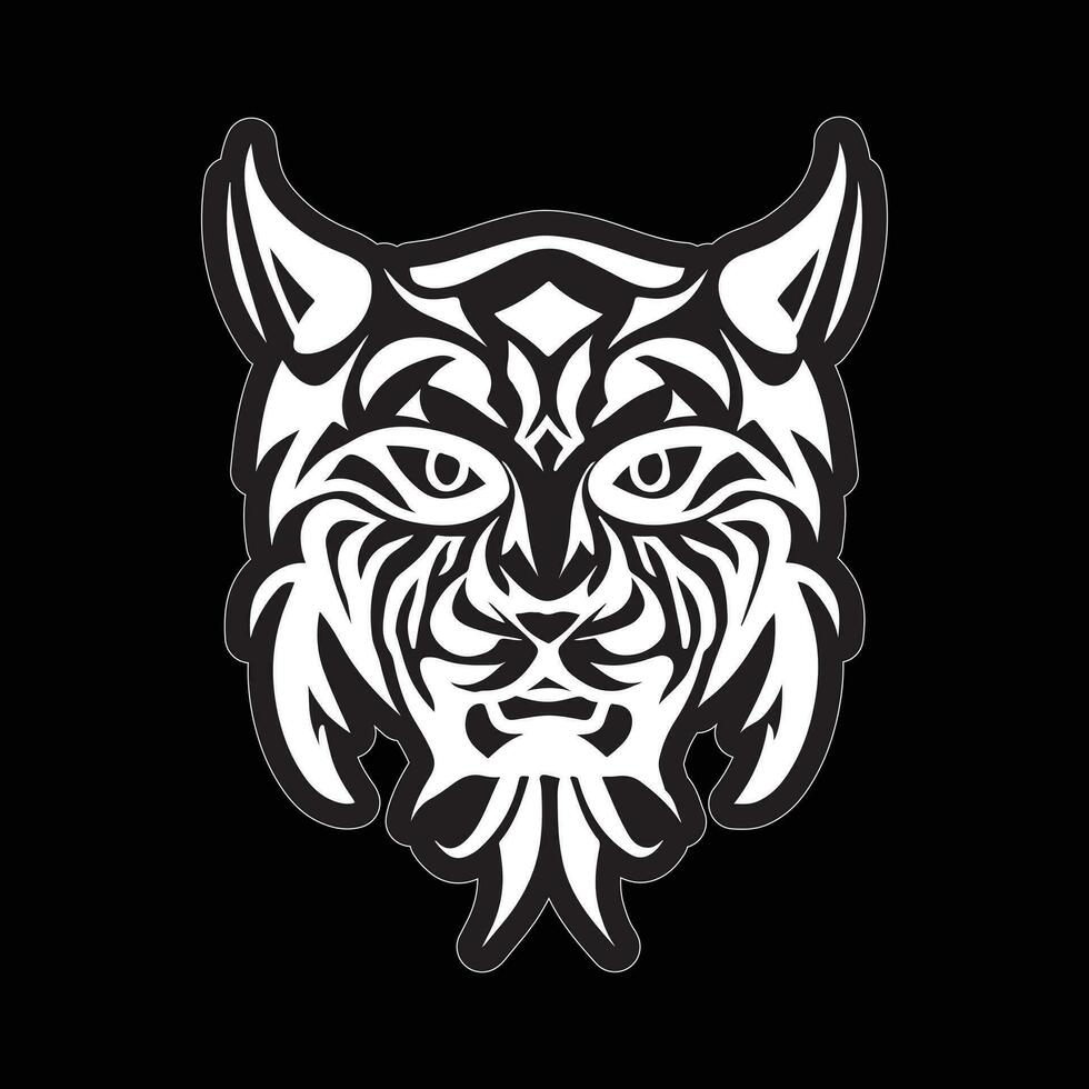 Tiger face sticker black and white for printing vector