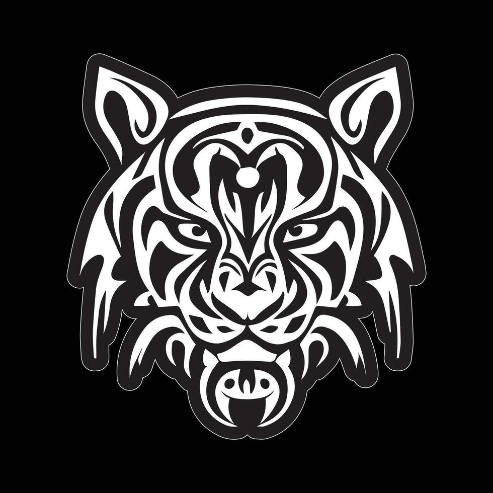 Tiger face sticker black and white for printing vector