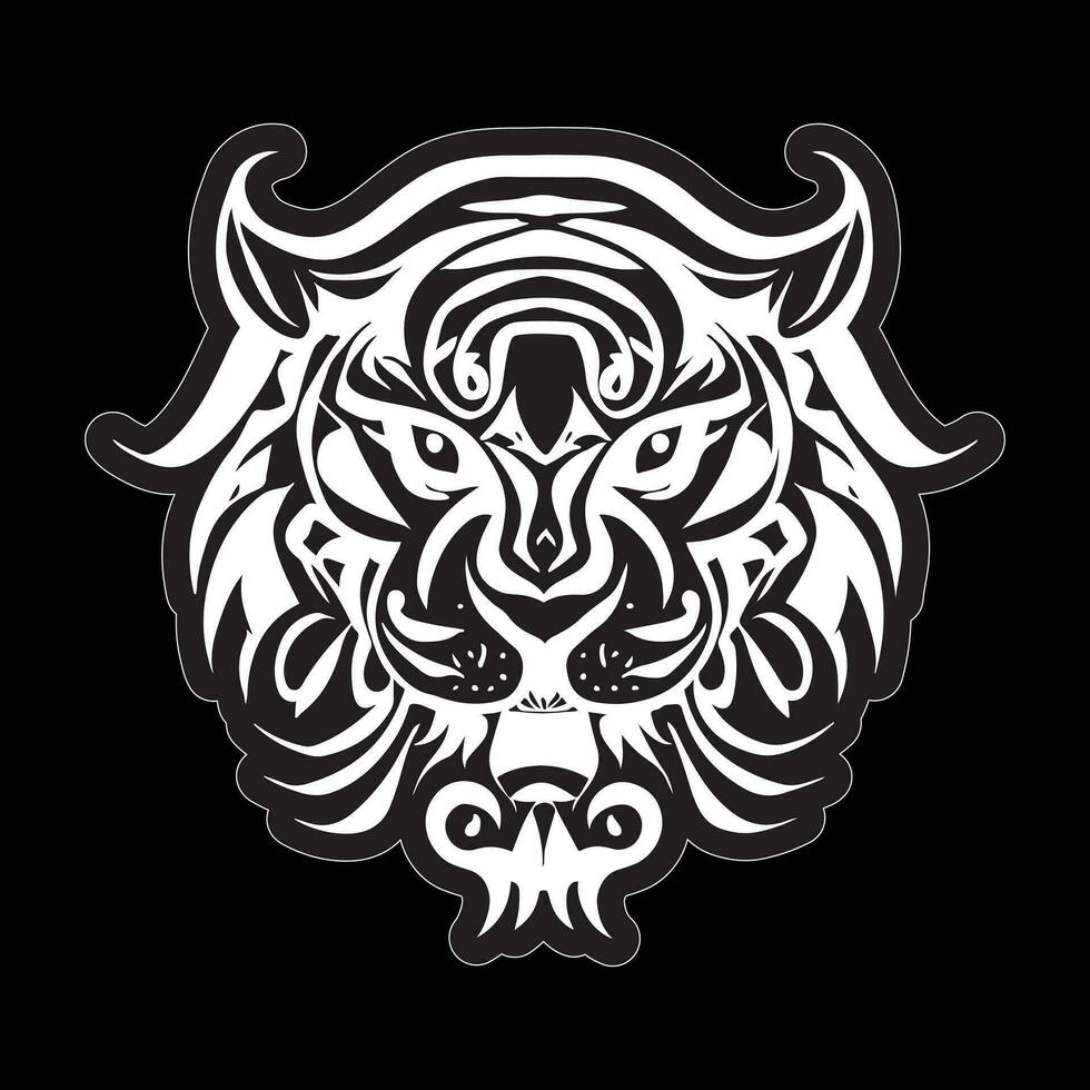 Tiger face sticker black and white for printing vector