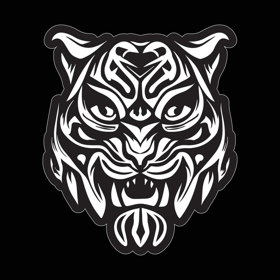 Tiger face sticker black and white for printing vector