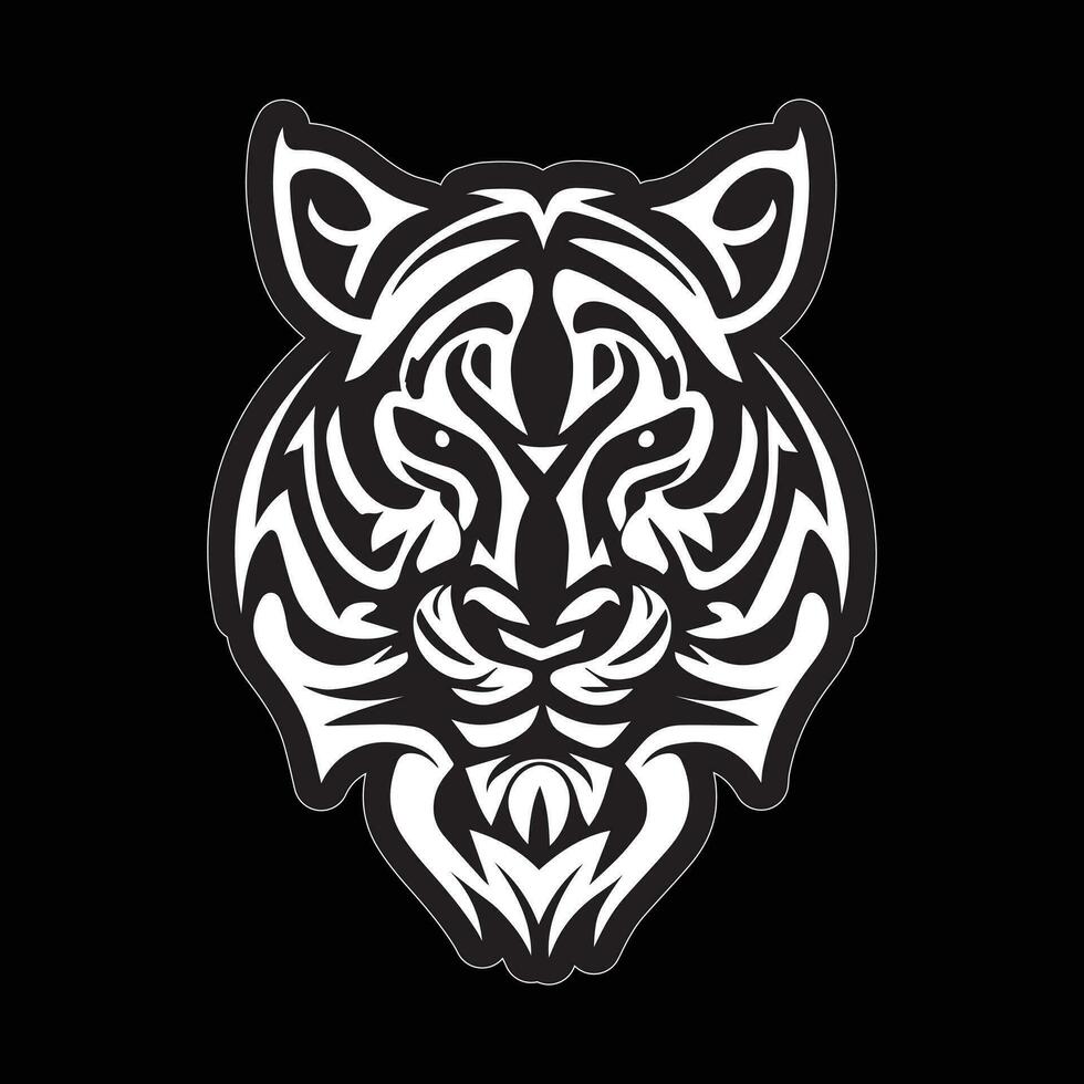 Tiger face sticker black and white for printing vector