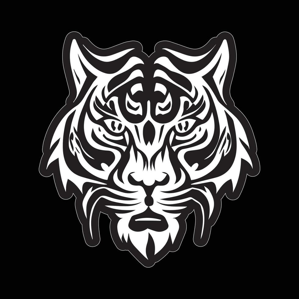 Tiger face sticker black and white for printing vector