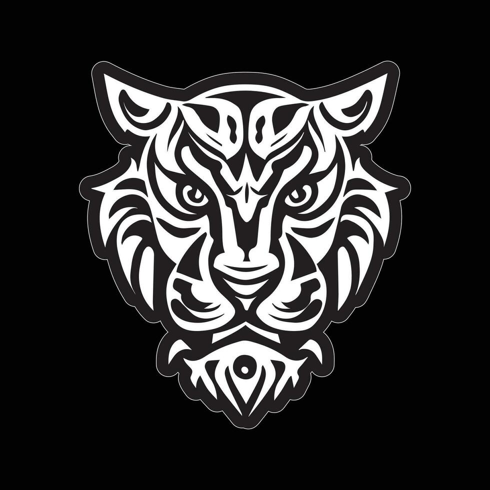 Tiger face sticker black and white for printing vector