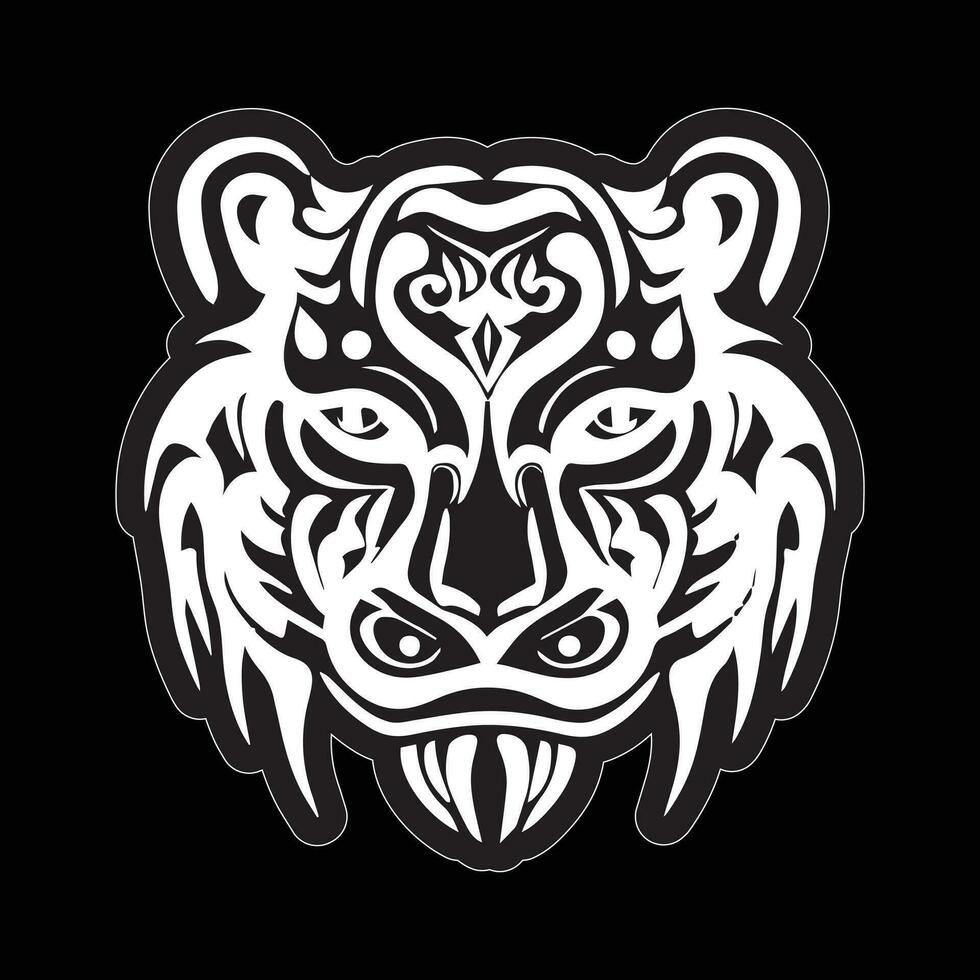 Tiger face sticker black and white for printing vector