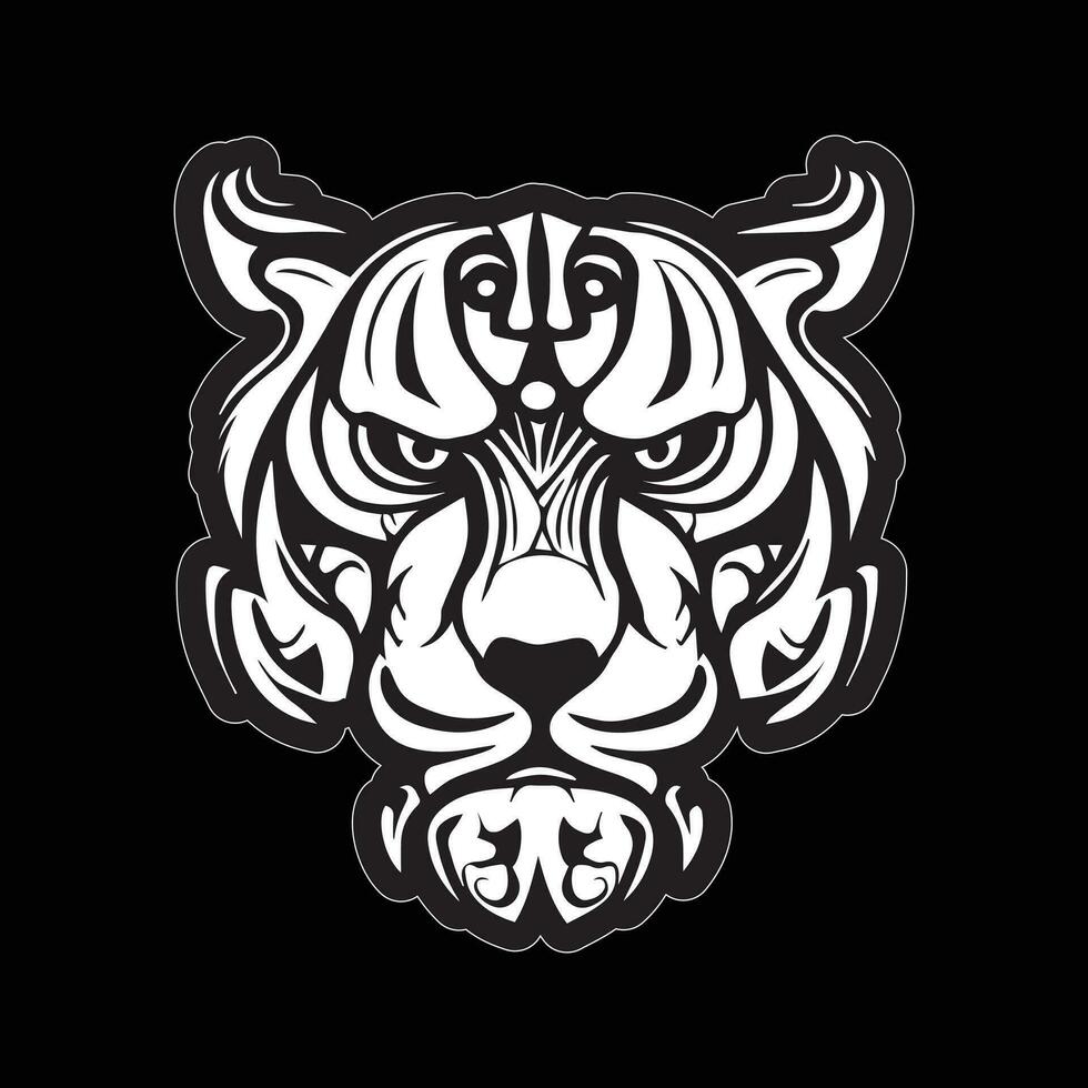 Tiger face sticker black and white for printing vector