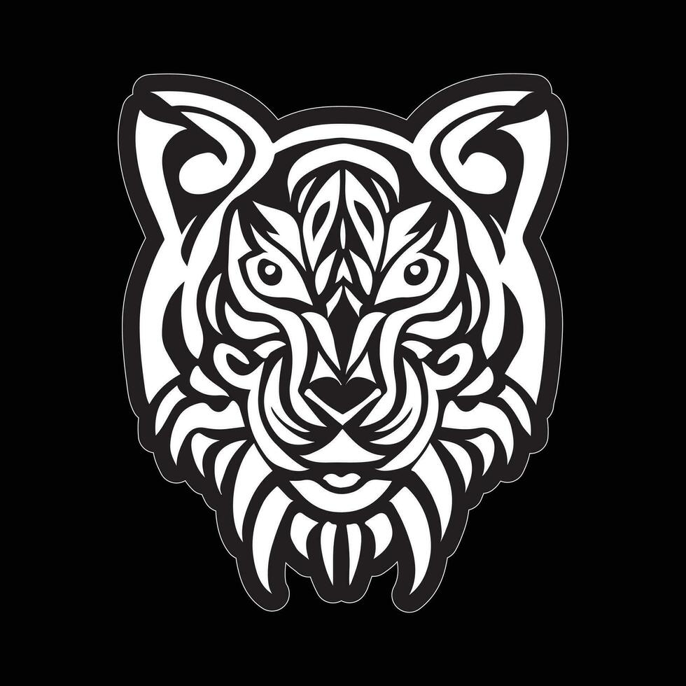 Tiger face sticker black and white for printing vector