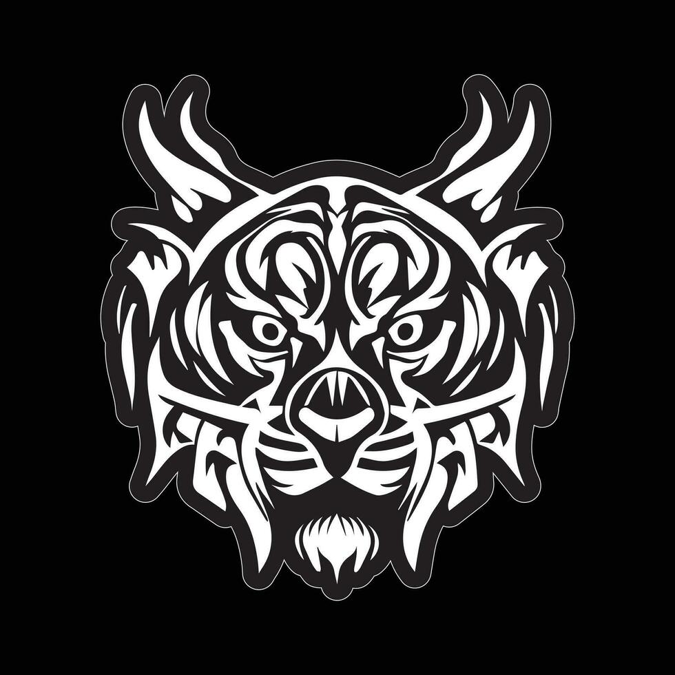 Tiger face sticker black and white for printing vector