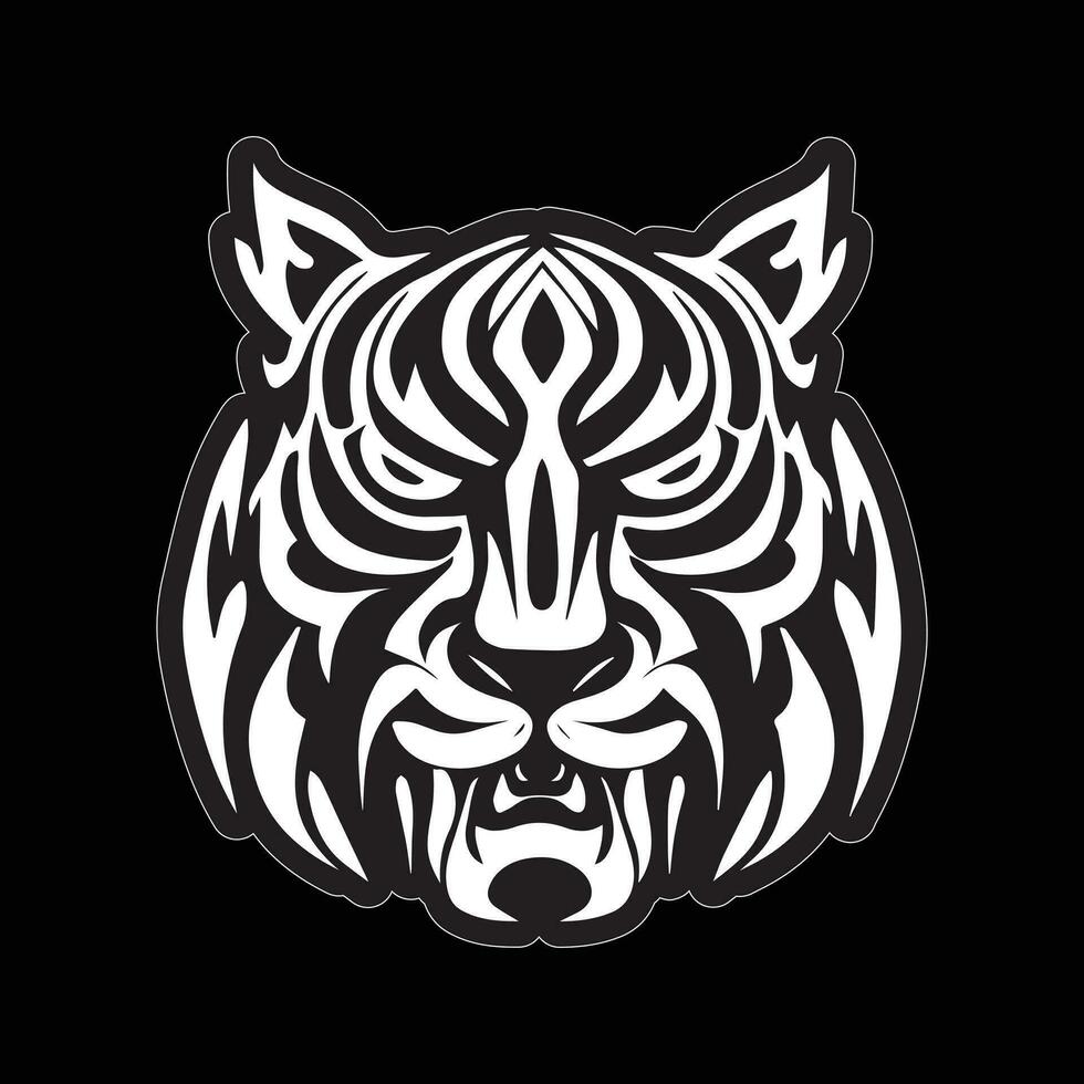 Tiger face sticker black and white for printing vector