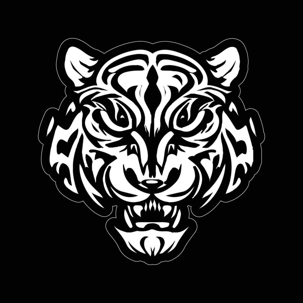 Tiger face sticker black and white for printing vector