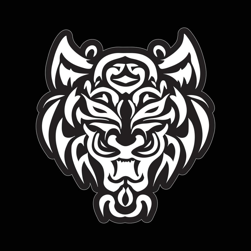 Tiger face sticker black and white for printing vector