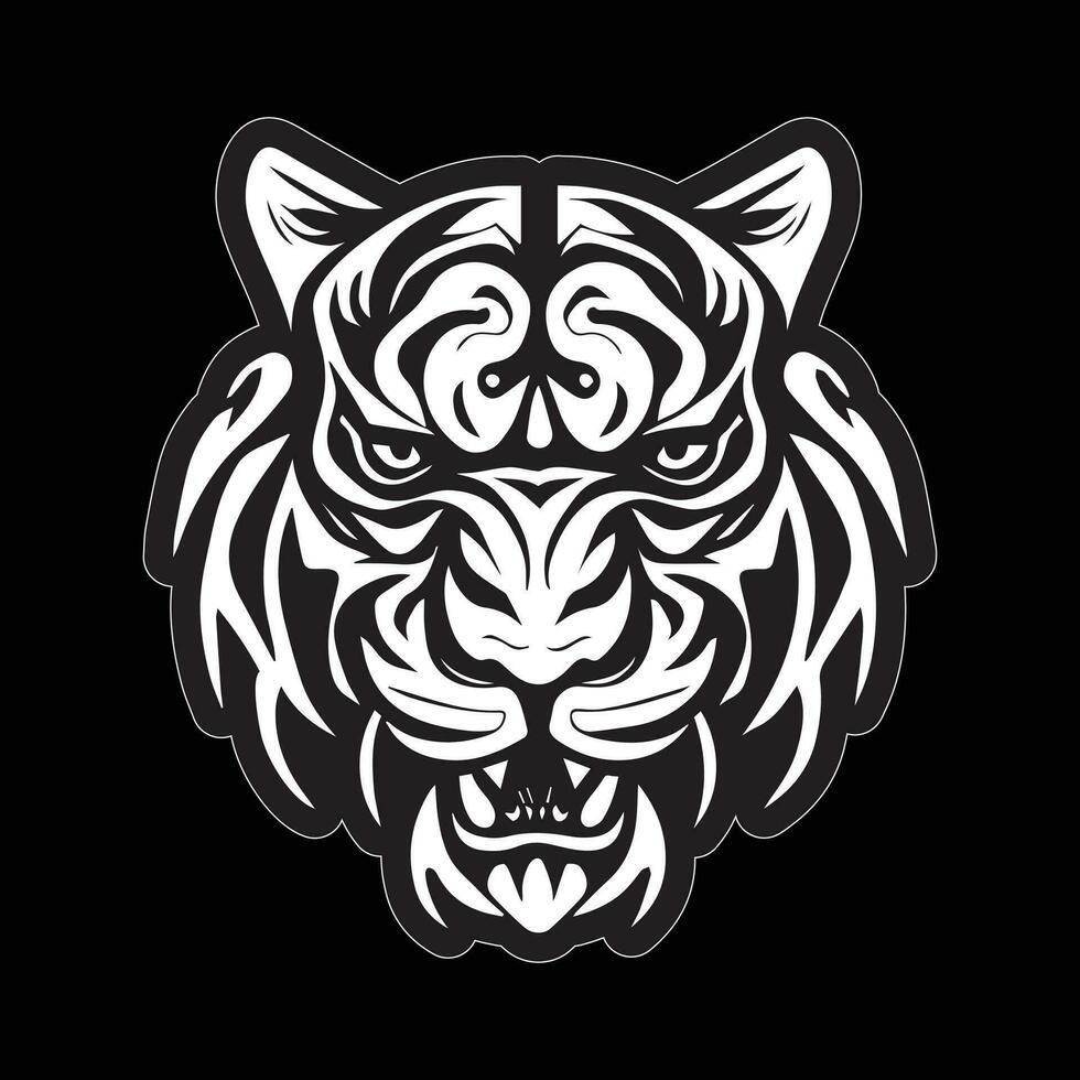 Tiger face sticker black and white for printing vector