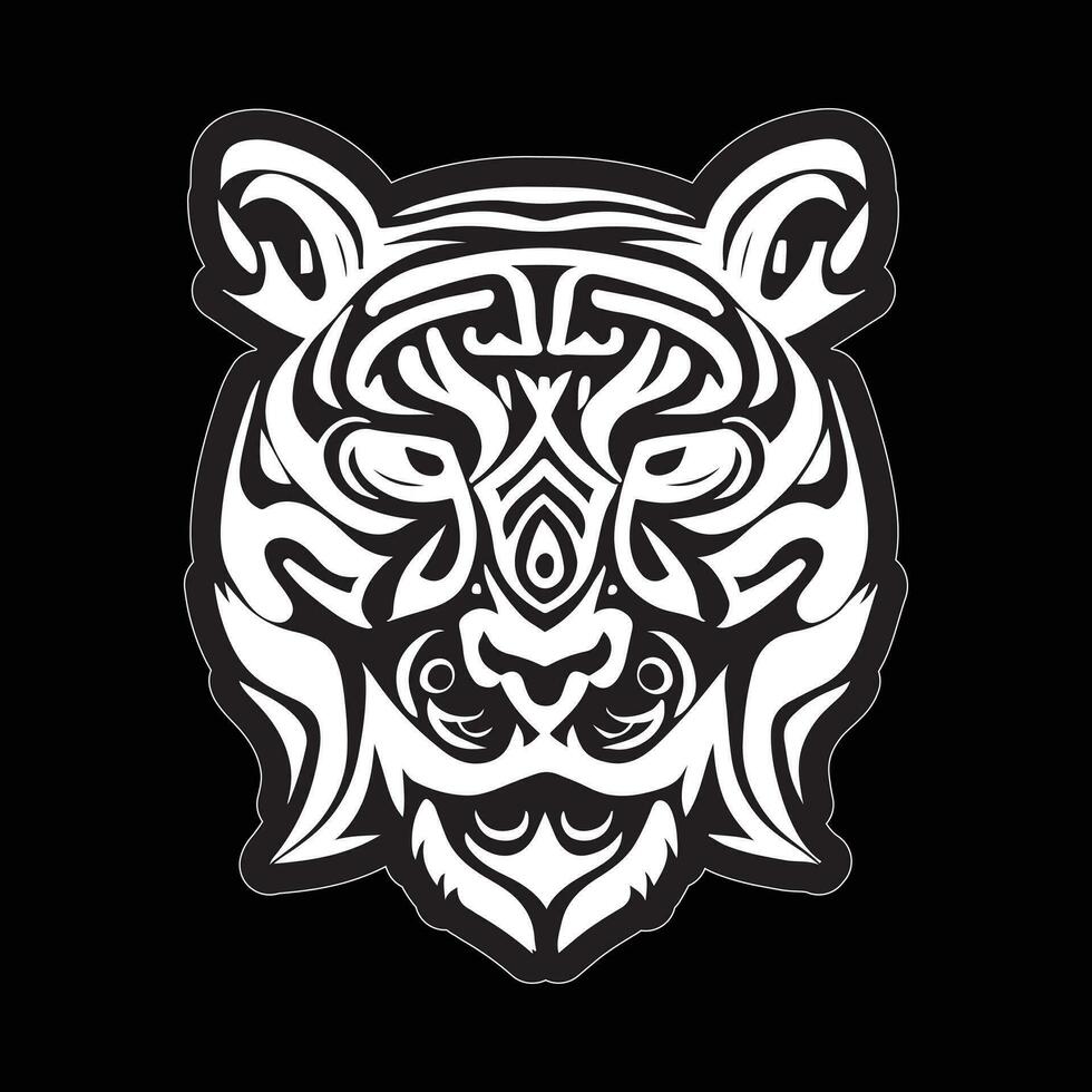 Tiger face sticker black and white for printing vector