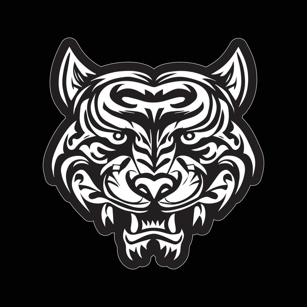 Tiger face sticker black and white for printing vector