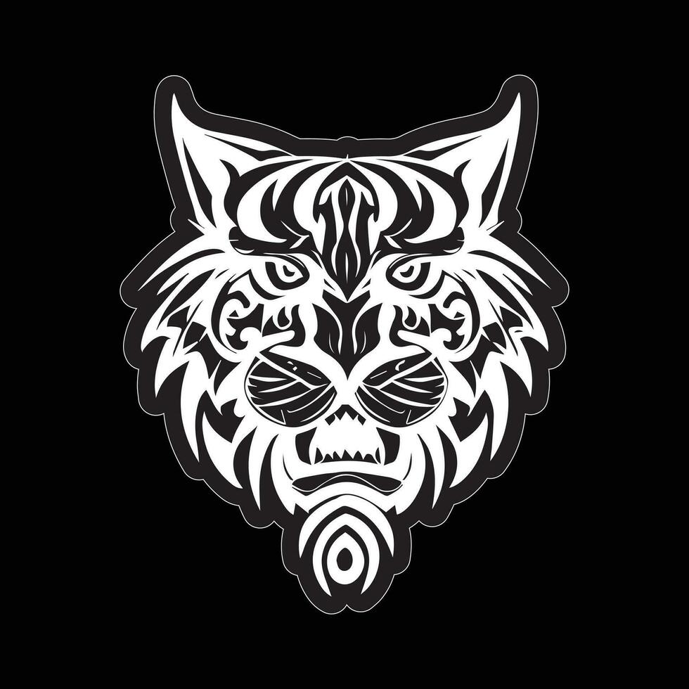 Tiger face sticker black and white for printing vector
