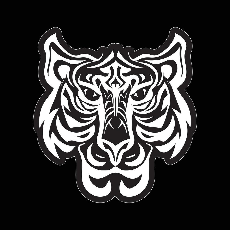 Tiger face sticker black and white for printing vector
