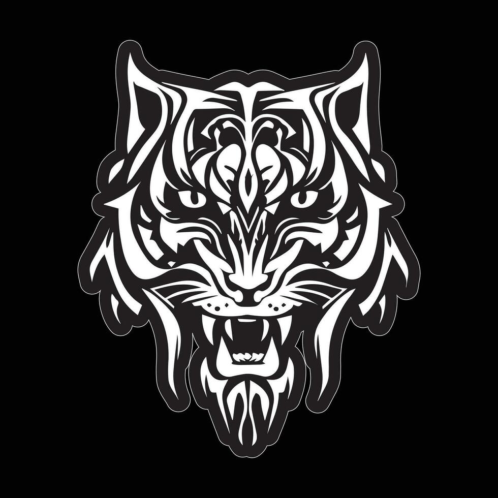 Tiger face sticker black and white for printing vector