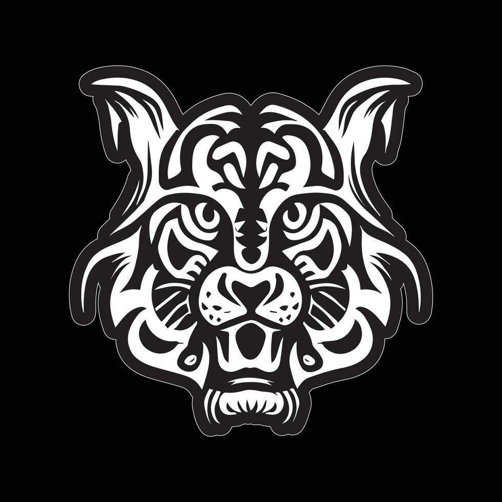 Tiger face sticker black and white for printing vector