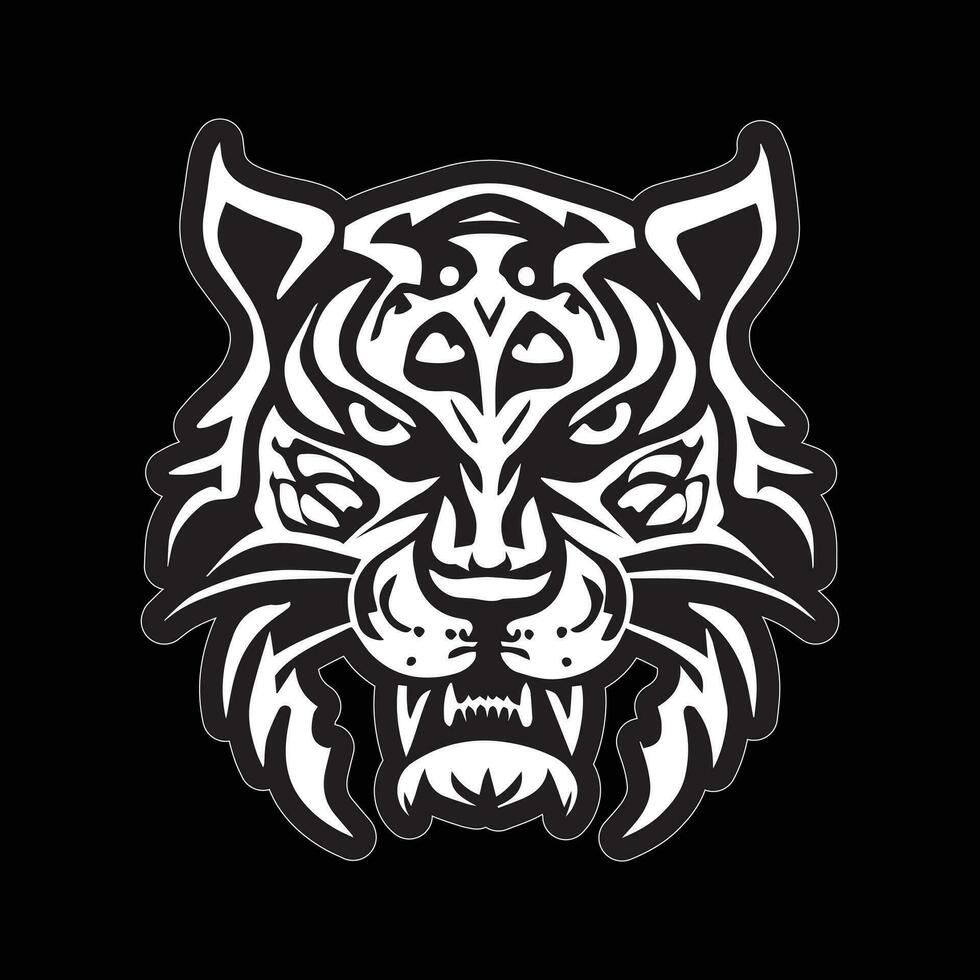 Tiger face sticker black and white for printing vector