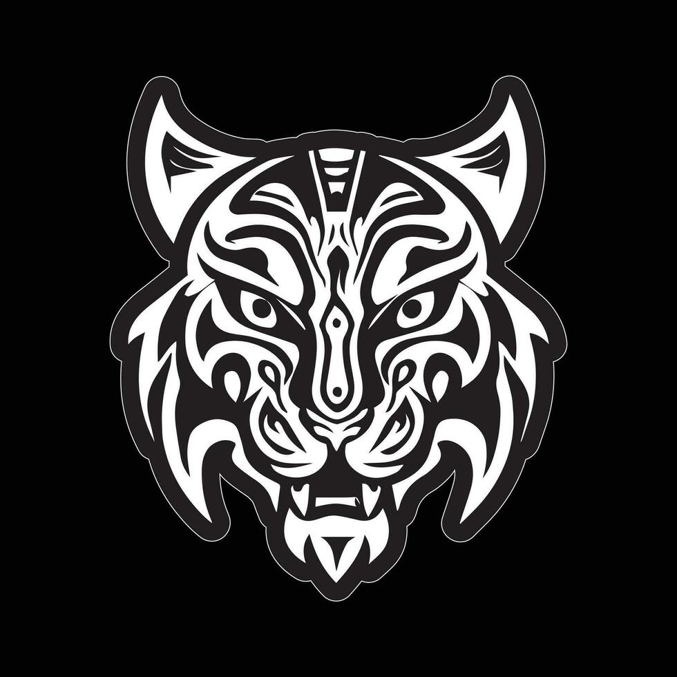 Tiger face sticker black and white for printing vector