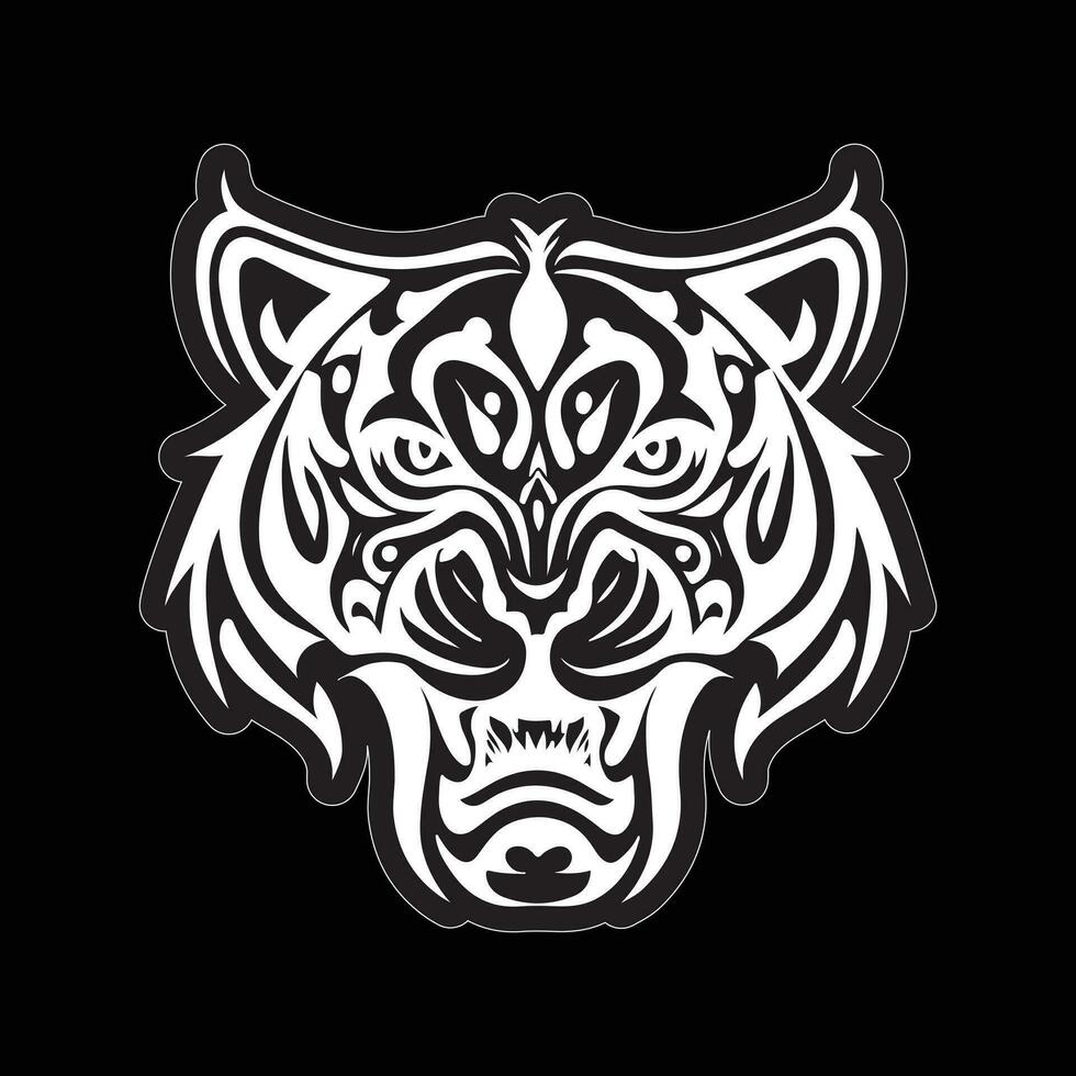 Tiger face sticker black and white for printing vector