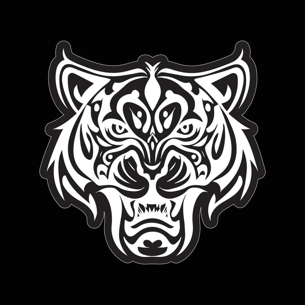 Tiger face sticker black and white for printing vector