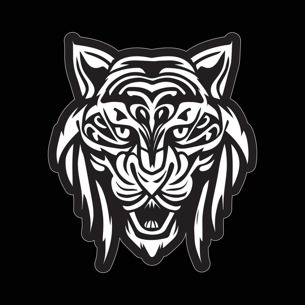 Tiger face sticker black and white for printing vector