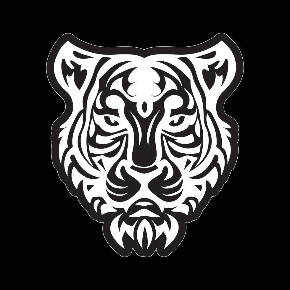 Tiger face sticker black and white for printing vector