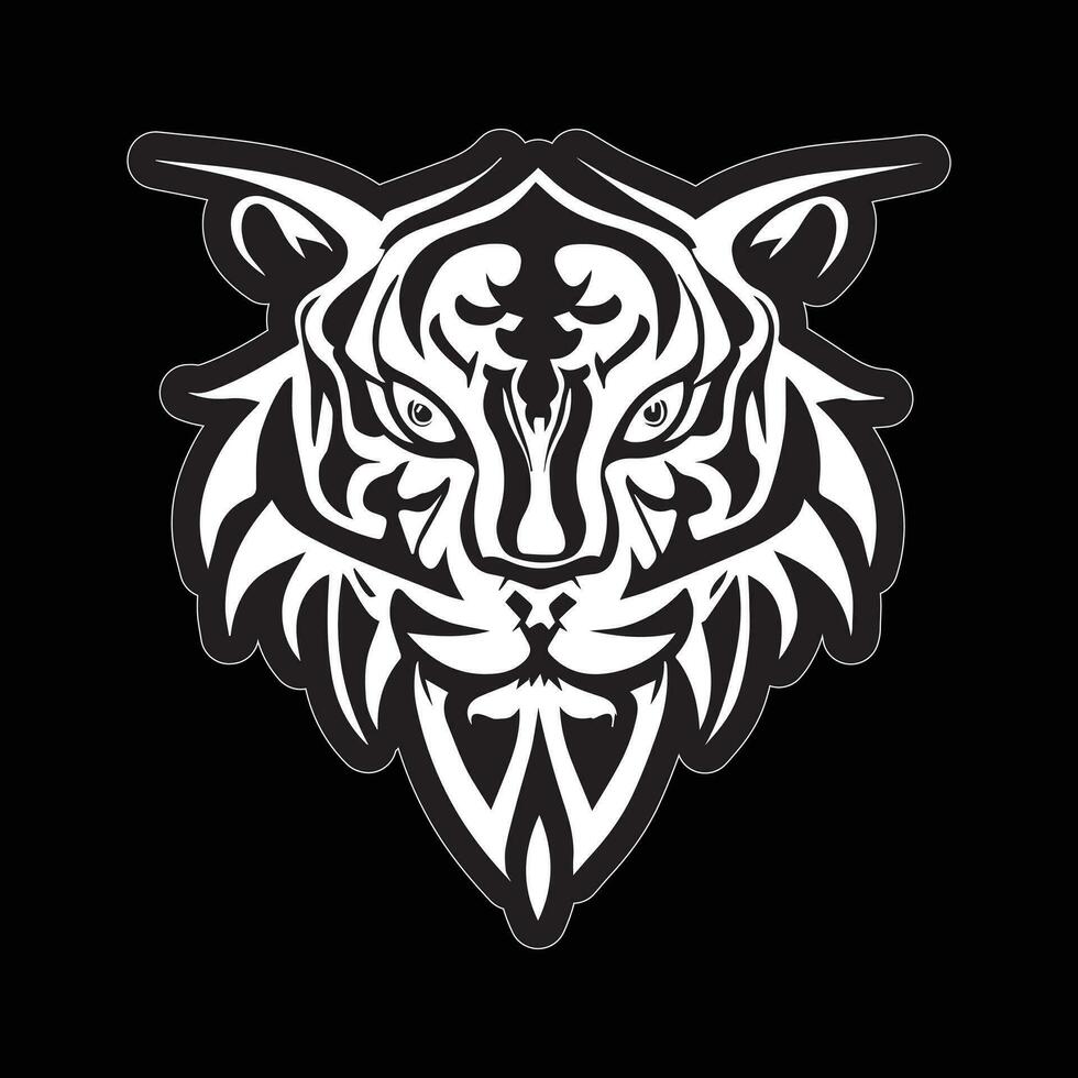 Tiger face sticker black and white for printing vector