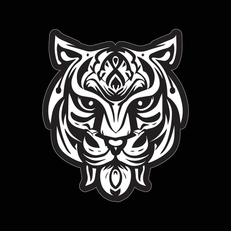 Tiger face sticker black and white for printing vector
