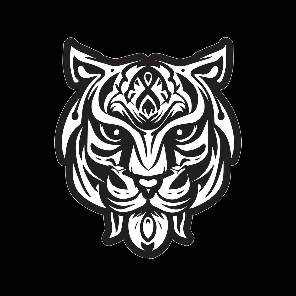 Tiger face sticker black and white for printing vector