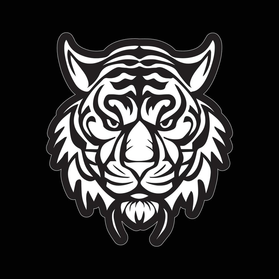 Tiger face sticker black and white for printing vector