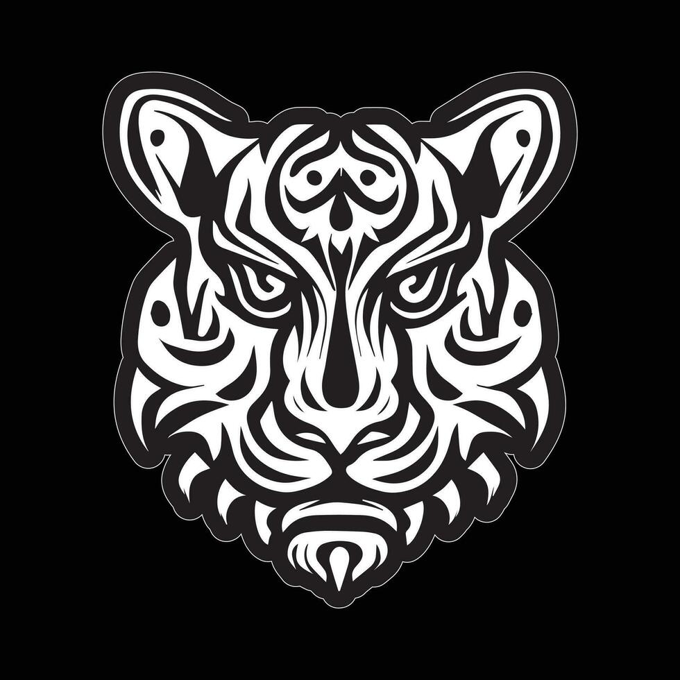 Tiger face sticker black and white for printing vector