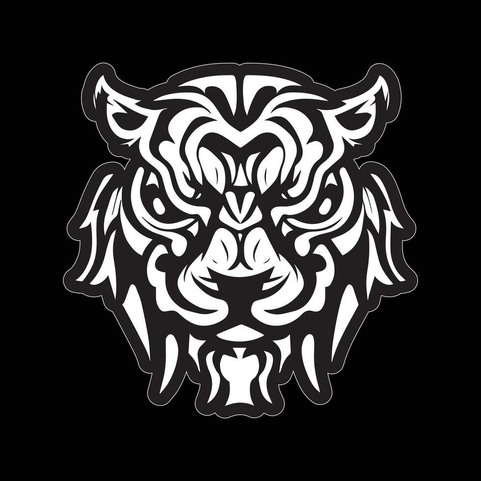 Tiger face sticker black and white for printing vector