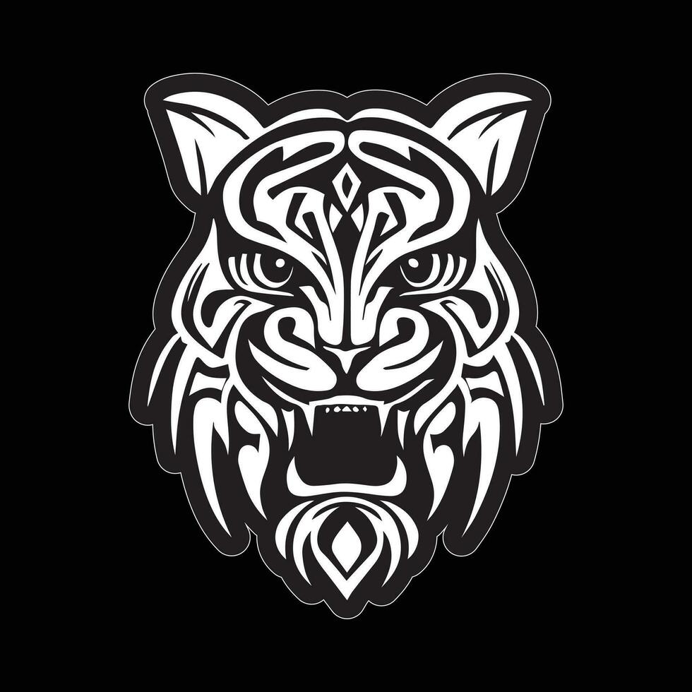 Tiger face sticker black and white for printing vector