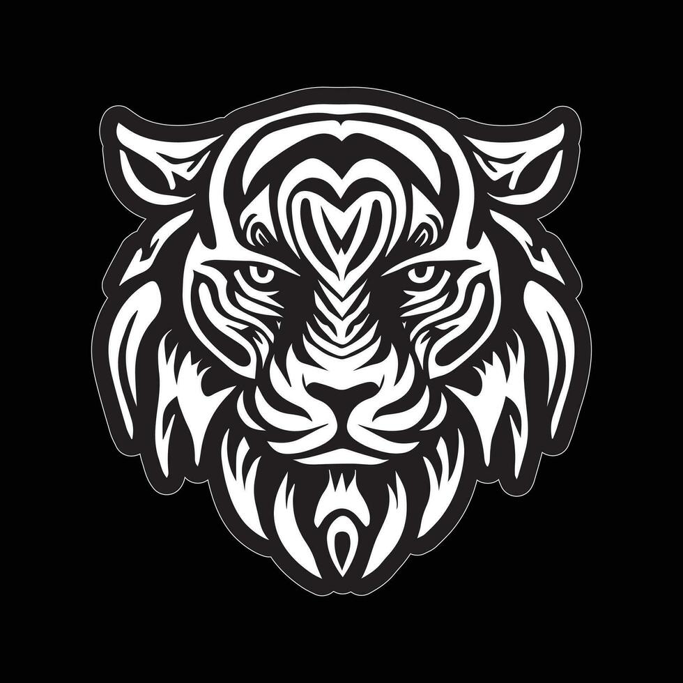 Tiger face sticker black and white for printing vector