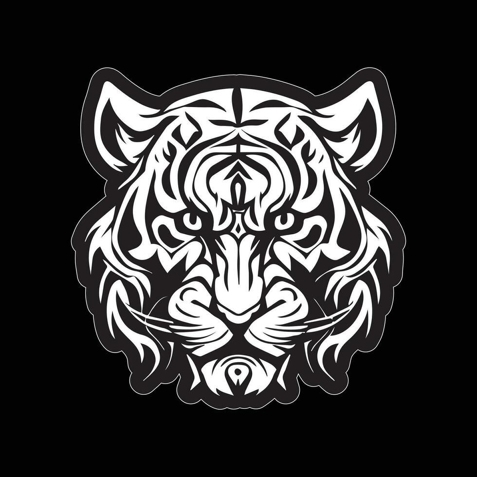 Tiger face sticker black and white for printing vector