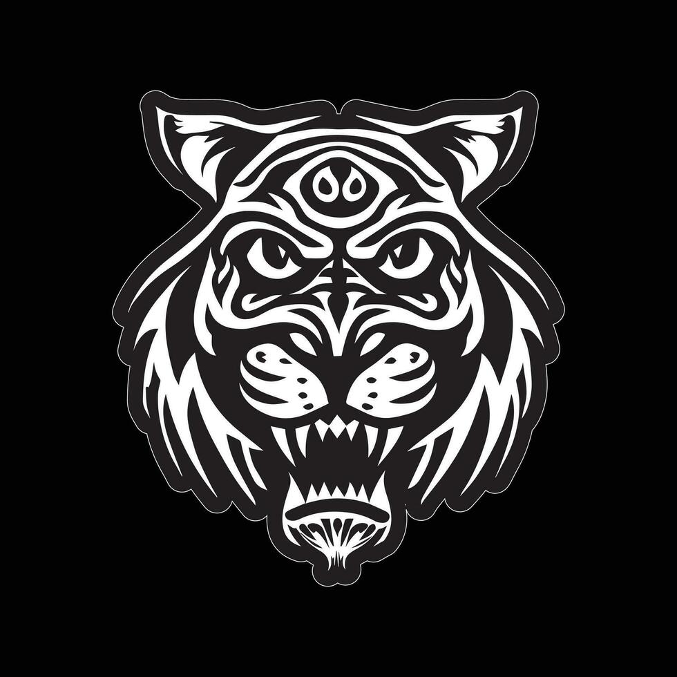 Tiger face sticker black and white for printing vector