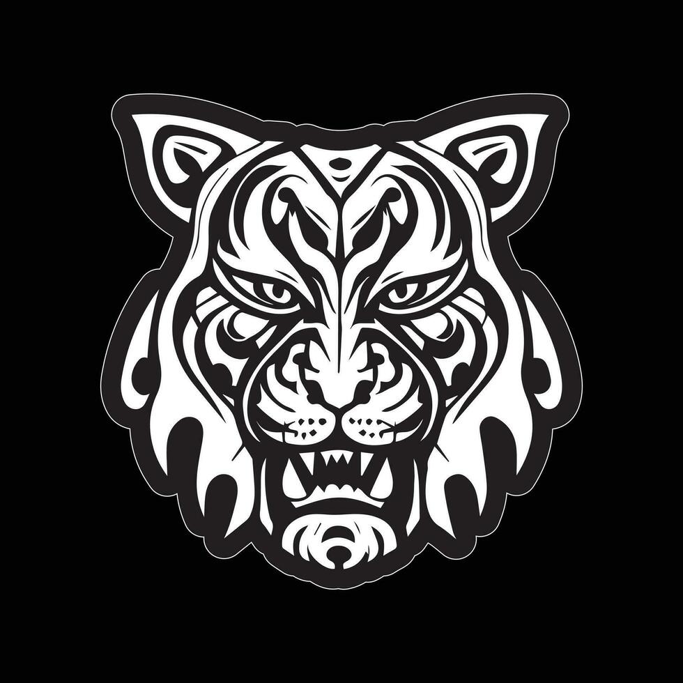 Tiger face sticker black and white for printing vector